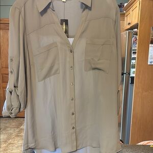 Express Women's Button-Down Shirt - Light Gray